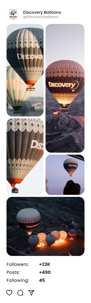 Imagen de los modelos de vuelo y cestas promocionados por Discovery Balloons
