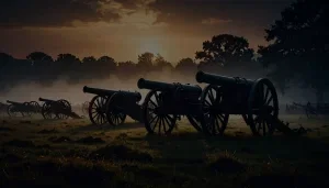 Cañones en un paisaje del campo de batalla de Gettysburg