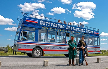 Autobús de dos pisos de Gettysburg Tour Center preparado para la visita guiada