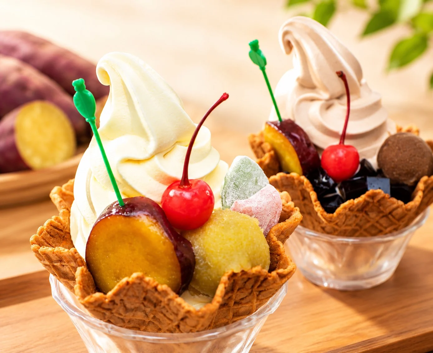 Helado suave de batata, una de las especialidades de Chimoto en Kawagoe.
