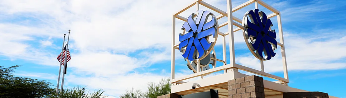 Sculpture and grounds at Pima Community College East Campus