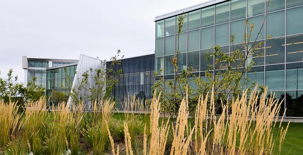 Fachada acristalada de la biblioteca compartida de Tidewater Community College y la ciudad de Virginia Beach
