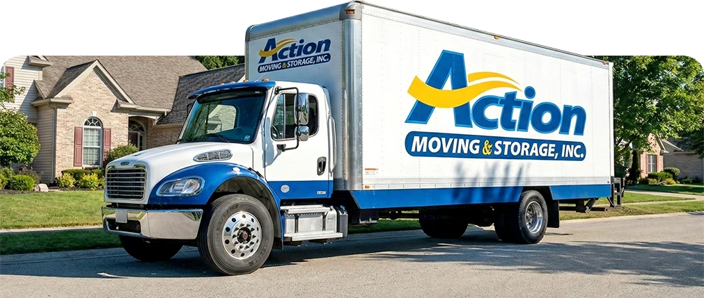 Company moving truck shown on Action Moving official website.