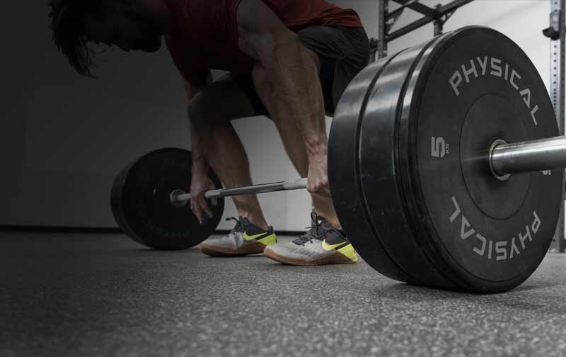 Barra con discos de peso para entrenamiento de fuerza.
