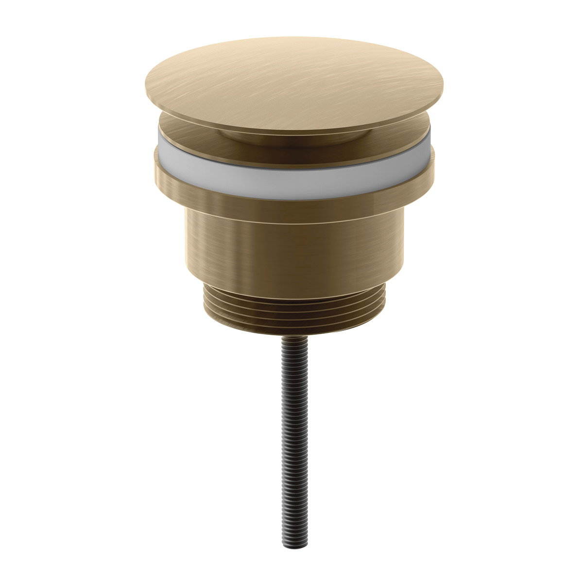 Desagüe de lavabo con acabado dorado / Gold-finish sink drain assembly.