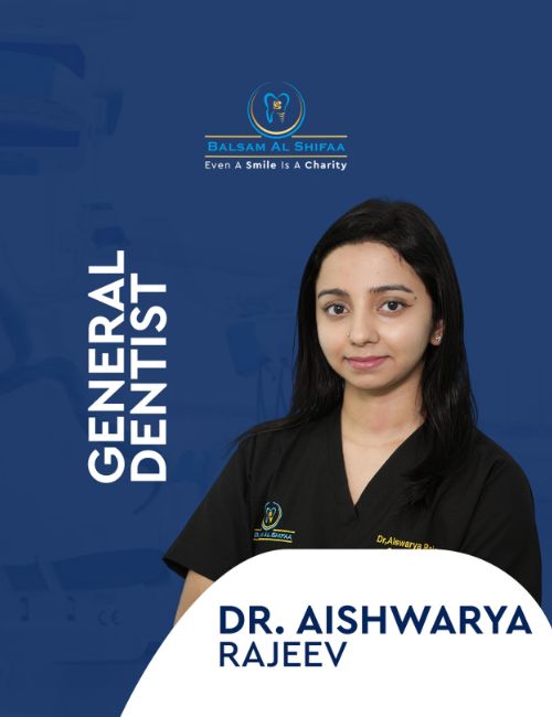 Retrato de la Dra. Aishwarya Rajeev, dentista general de Balsam Al Shifaa / Portrait of Dr. Aishwarya Rajeev, general dentist at Balsam Al Shifaa