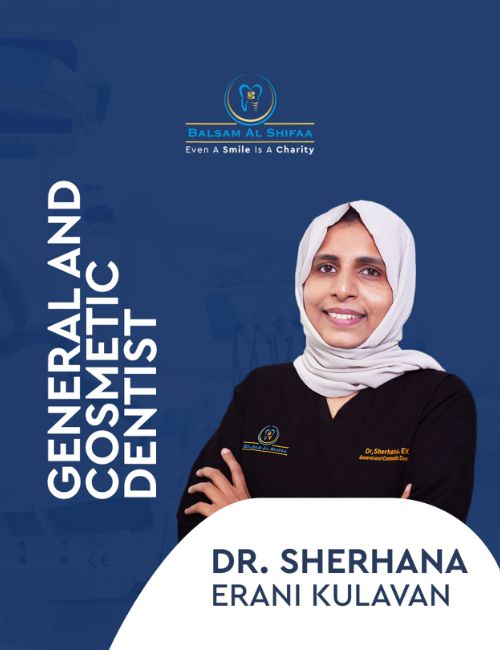 Retrato de la Dra. Sherhana Erani Kulavan, dentista general y estética de Balsam Al Shifaa / Portrait of Dr. Sherhana Erani Kulavan, general and cosmetic dentist at Balsam Al Shifaa