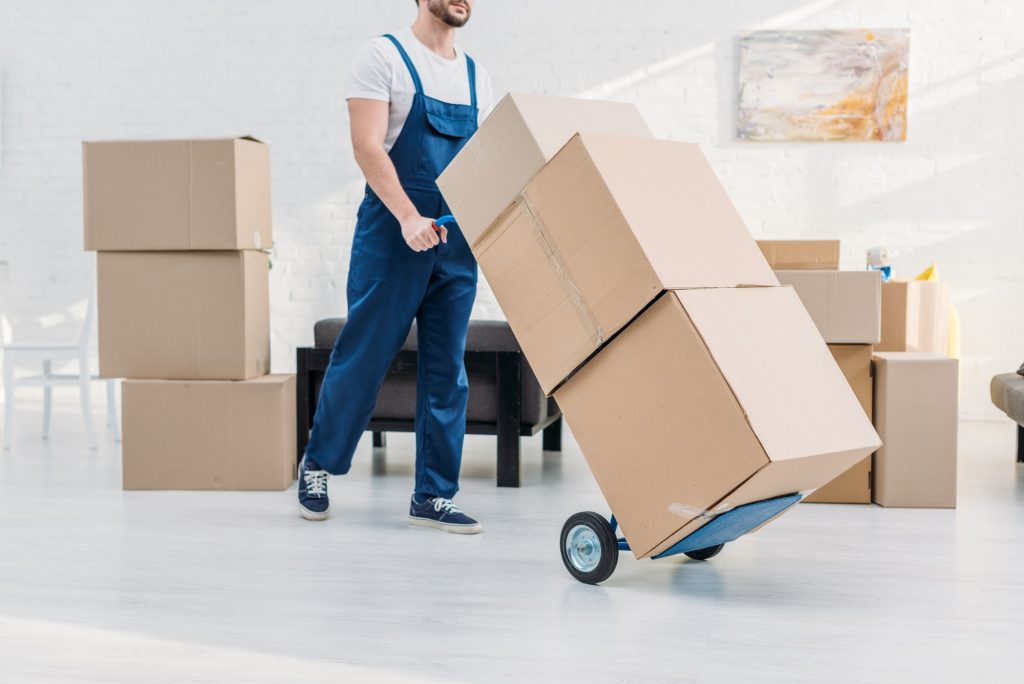 Trabajador trasladando cajas durante un vaciado / Worker moving boxes during a clearance