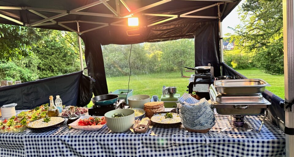 A catering buffet prepared for a private event