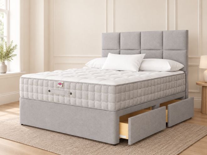 Mattress and bed displayed in a bedroom setting