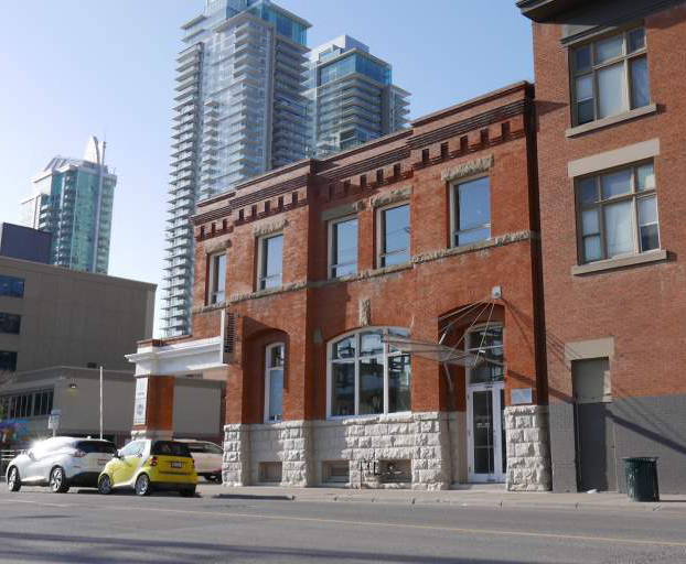 Urban apartment building with a brick facade