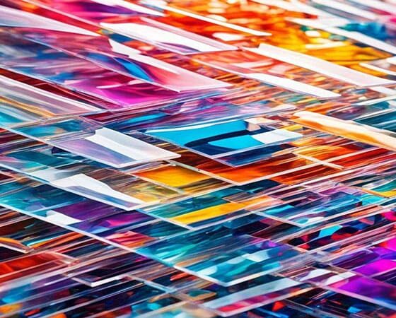 Acrylic sheets displayed in a range of colors