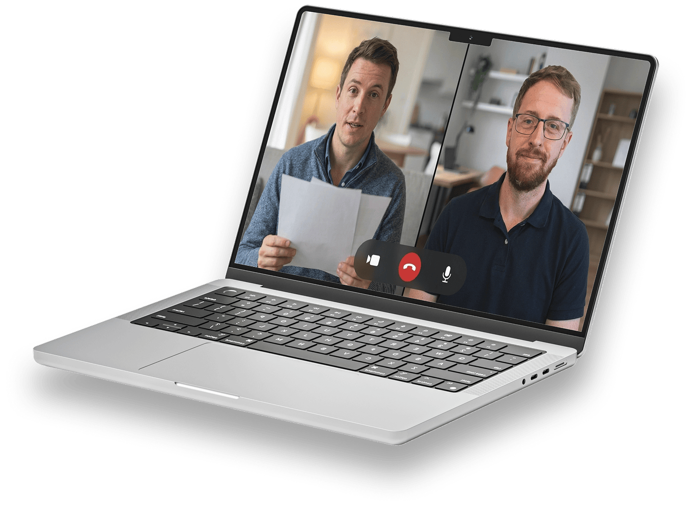 Two people on a video call displayed on a laptop
