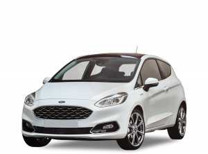 Auto compacto blanco de la flota de alquiler.