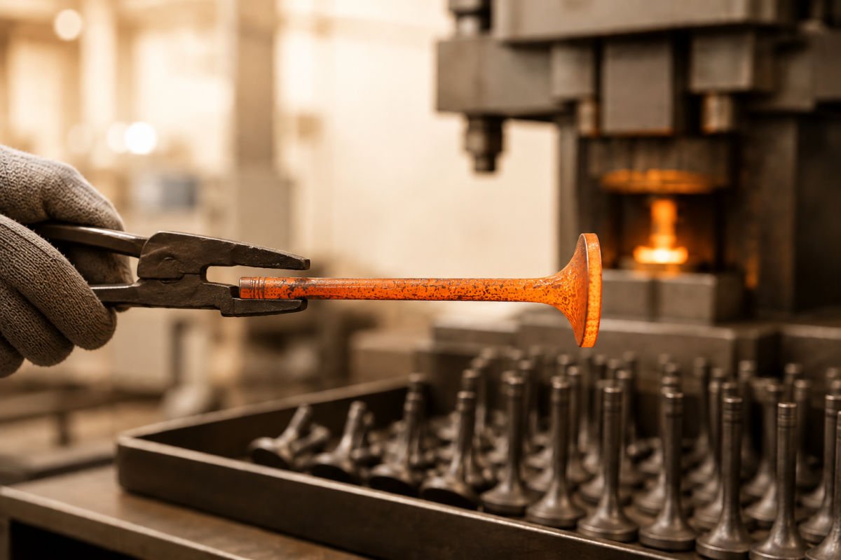 Proceso de forja y mecanizado en un taller de fabricación de componentes. / Forging and machining in a component manufacturing workshop.