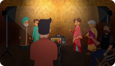 Escena animada en 3D con personajes en un entorno interior. / A 3D animated scene with characters in an indoor setting.