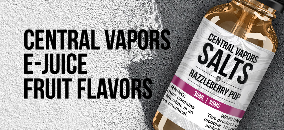 Gráfico de Central Vapors con un líquido para vapear de sabor frutal / Central Vapors graphic featuring a fruit-flavored e-liquid