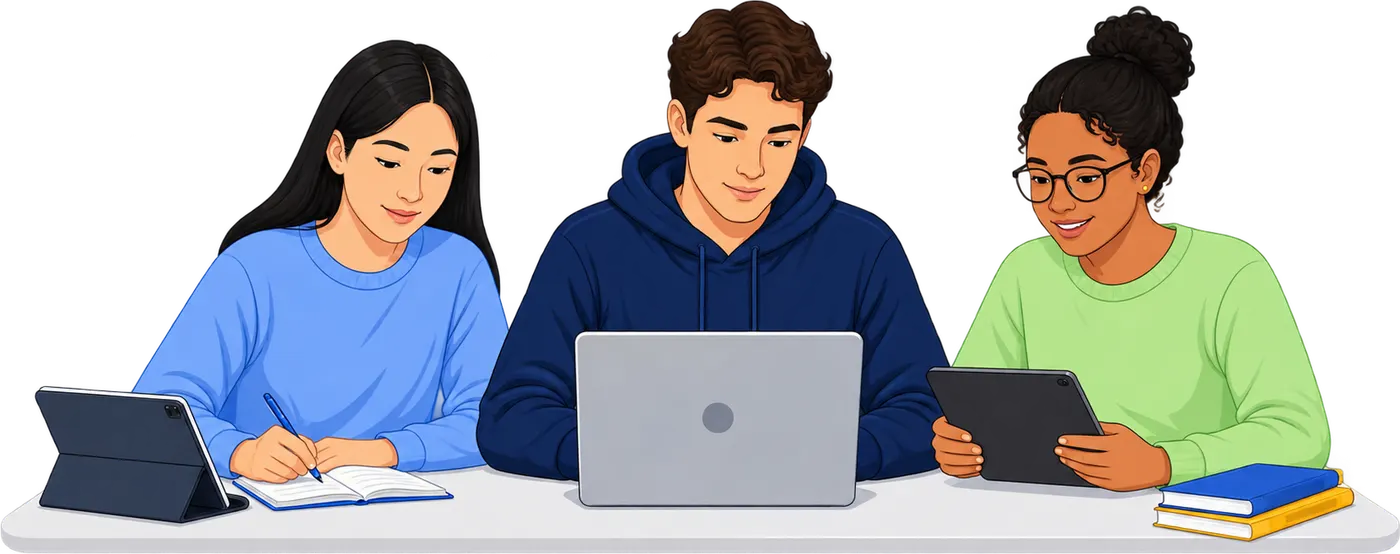 Students working together on an English lesson