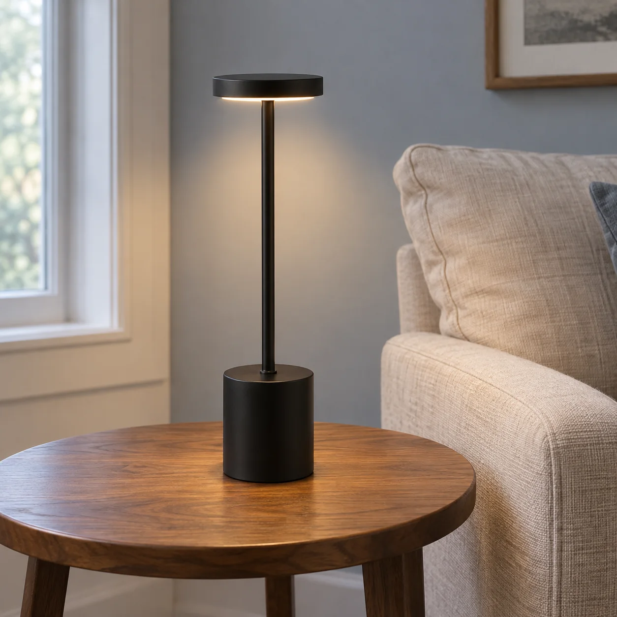 Black cordless table lamp displayed by Alfresco Lighting