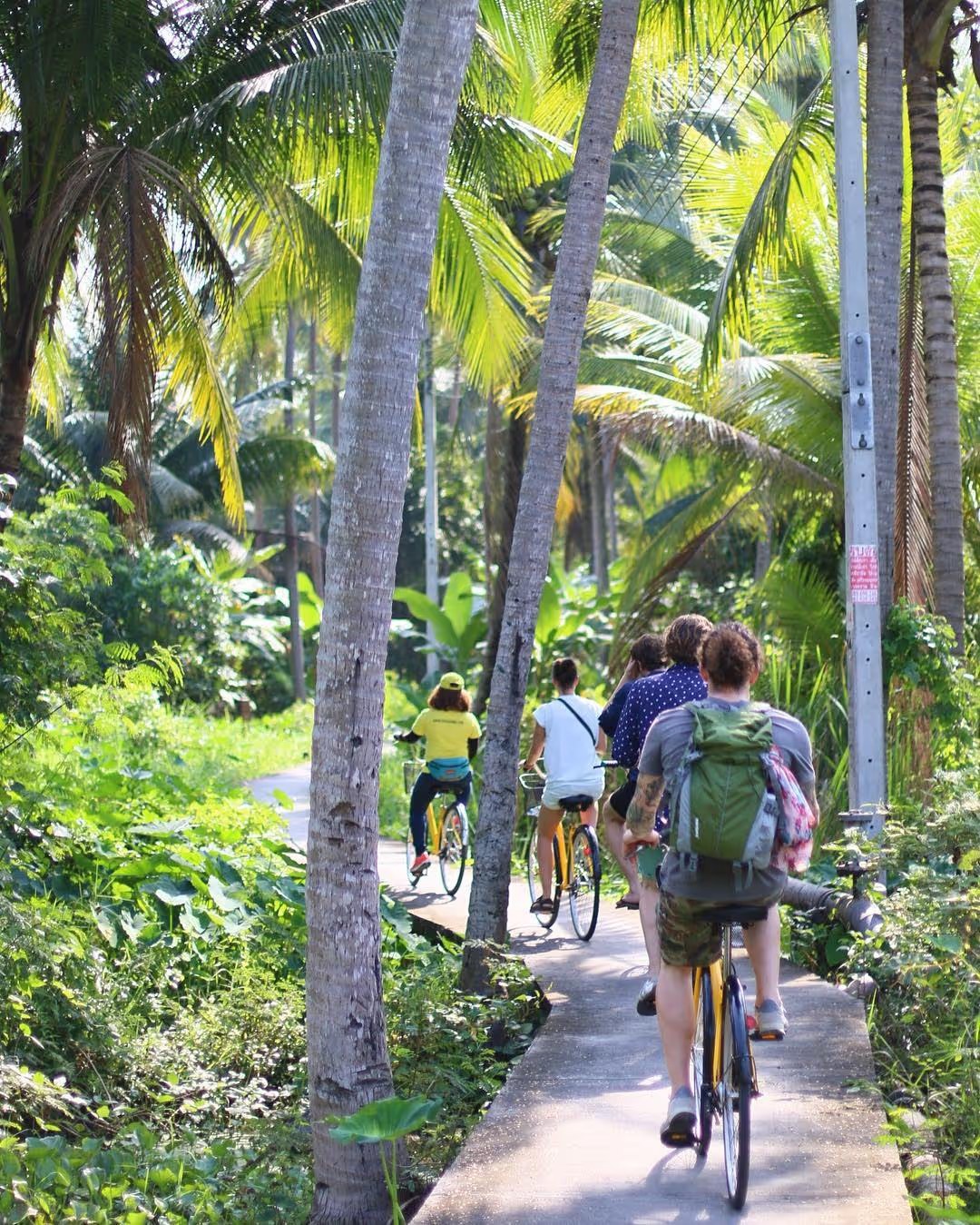 Ciclistas avanzan por un camino verde en una ruta de Co van Kessel