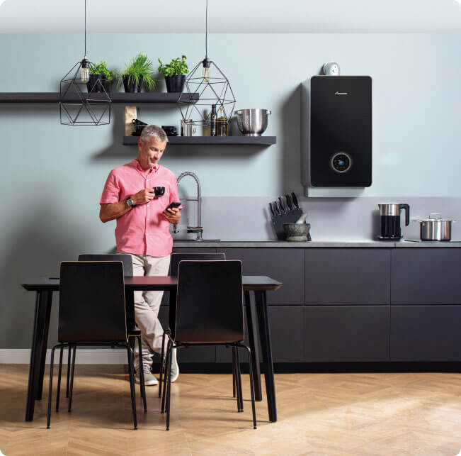 Domestic boiler installed in a modern kitchen