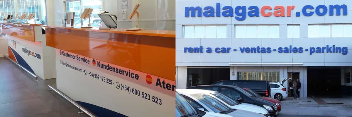 MalagaCar.com rental office and vehicle collection area in Málaga