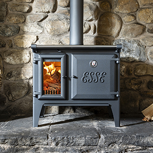 ESSE cast-iron wood-fired cook stove in use
