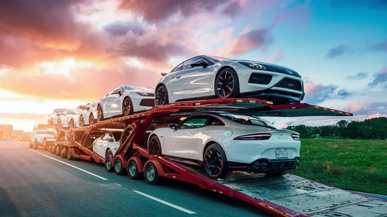 Automóviles acomodados en un portavehículos para transporte por carretera.