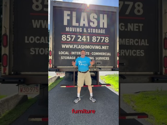 Flash Moving & Storage vehicle displaying the company name and contact number