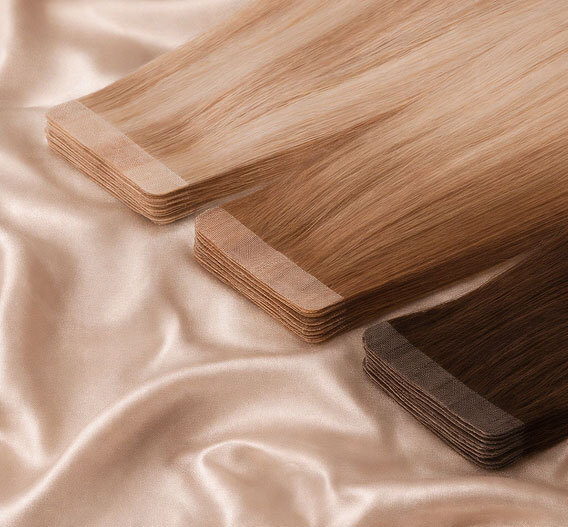Remy human-hair extension wefts in different shades