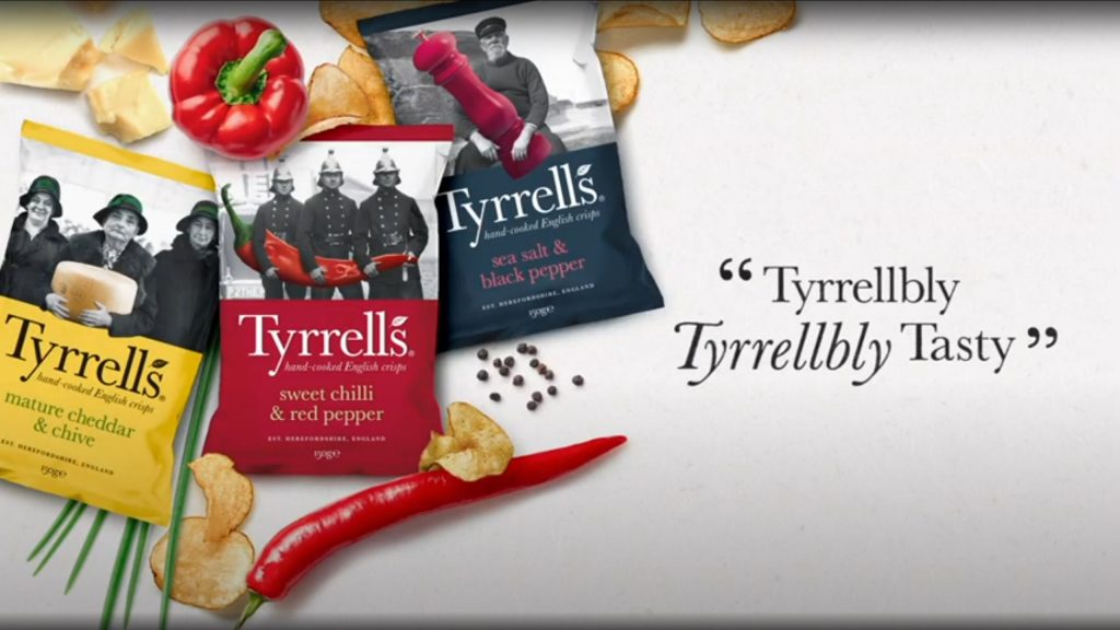 Tyrrells crisp packets and ingredients displayed on the company website