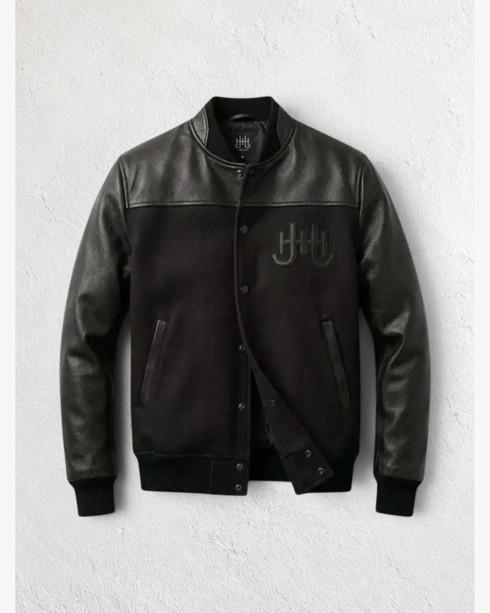 Black J.HINTON varsity-style jacket