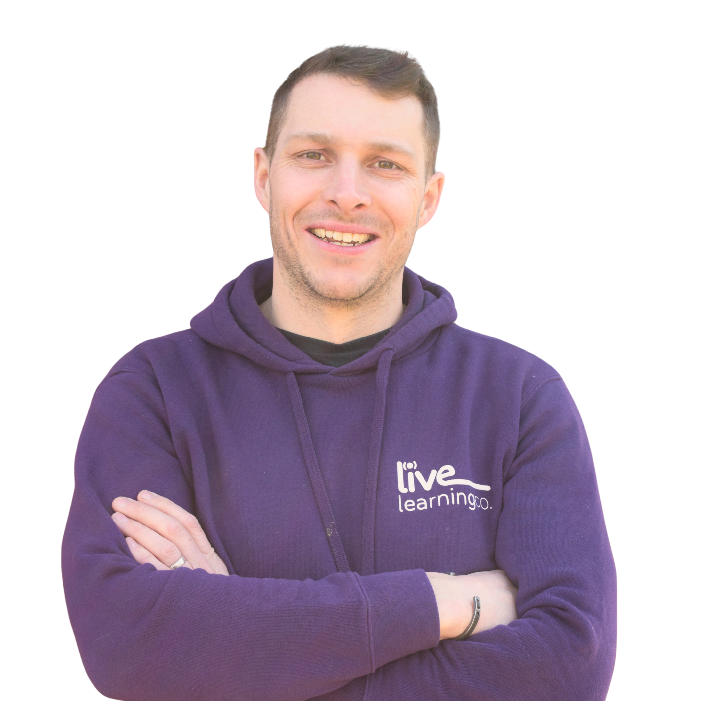 Live LearningCo team member in company hoodie