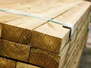 Stacked construction timber sold by a builders merchant