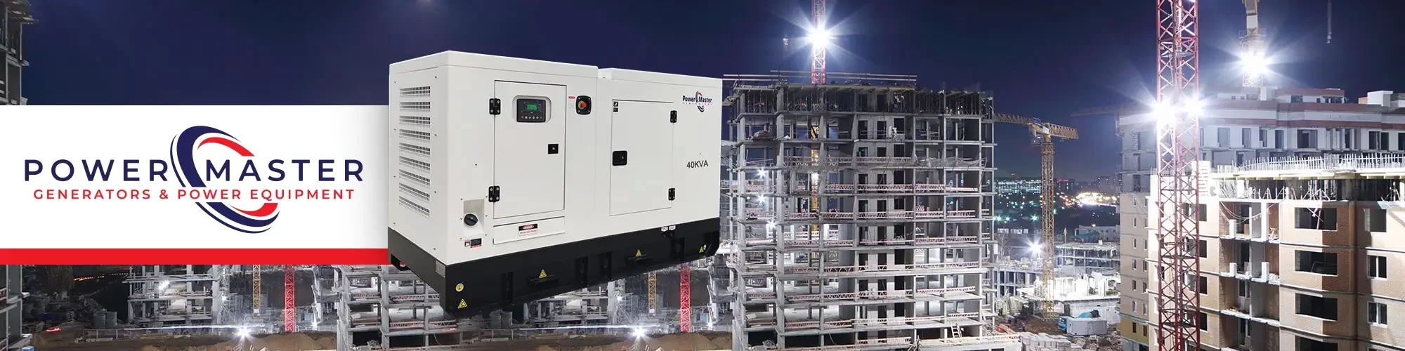 Power Master commercial generator in a construction-site setting