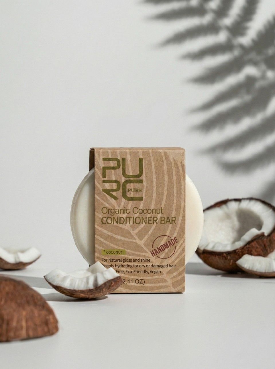 PURC Organics coconut conditioner bar and packaging