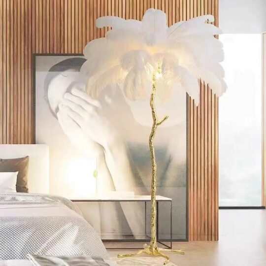 Decorative floor lamp in a bedroom setting
