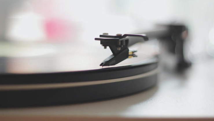 Vinyl record playing on a turntable
