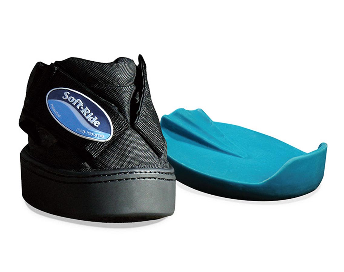 Soft-Ride horse hoof boot with a blue gel insert