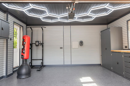 Garage interior fitted out as an exercise space by The Modern Garage Company