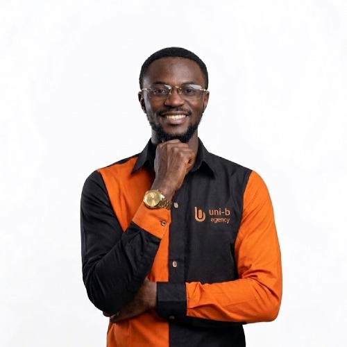 Member of the Uni B Agency team wearing branded clothing