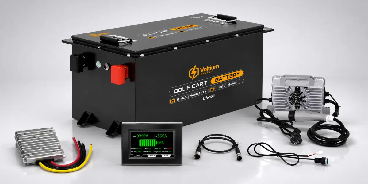 Voltium Energy lithium golf-cart battery kit and accessories
